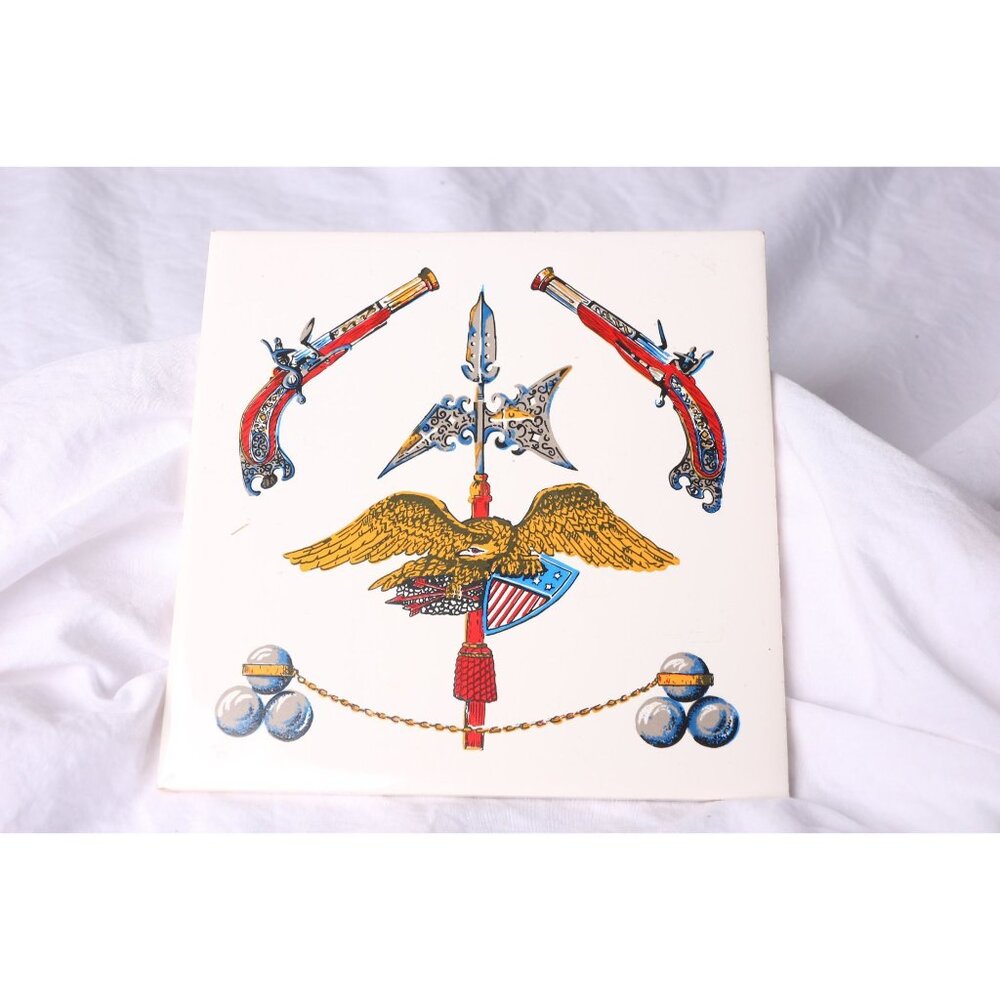 Vintage 1970's Americana Handmade Tile 6" x 6" Hand Decorated By Designed TILES